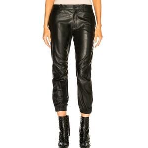 Nili Lotan Black Lambskin Leather Cropped French Military Jogger Pants SZ 8 (G